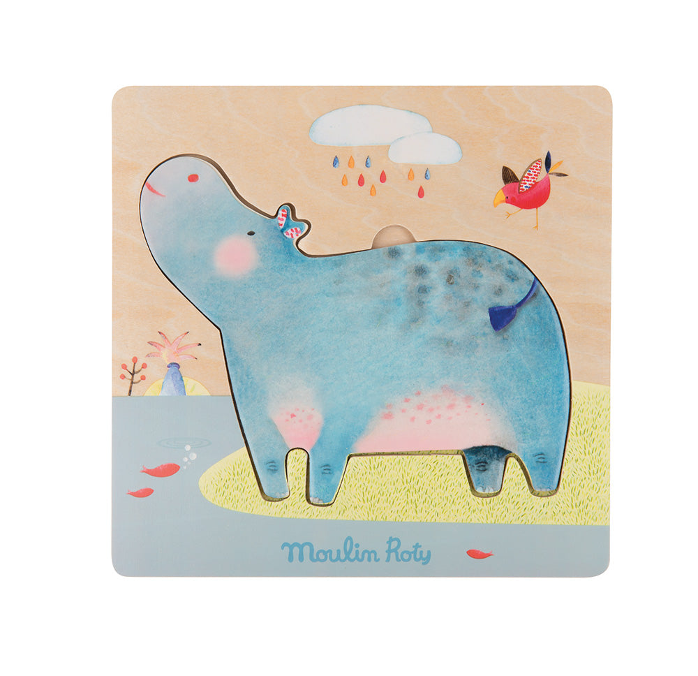 Hippo 3-Piece Painted Wood Puzzle