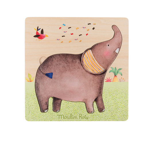 Elephant 3-Piece Painted Wood Puzzle