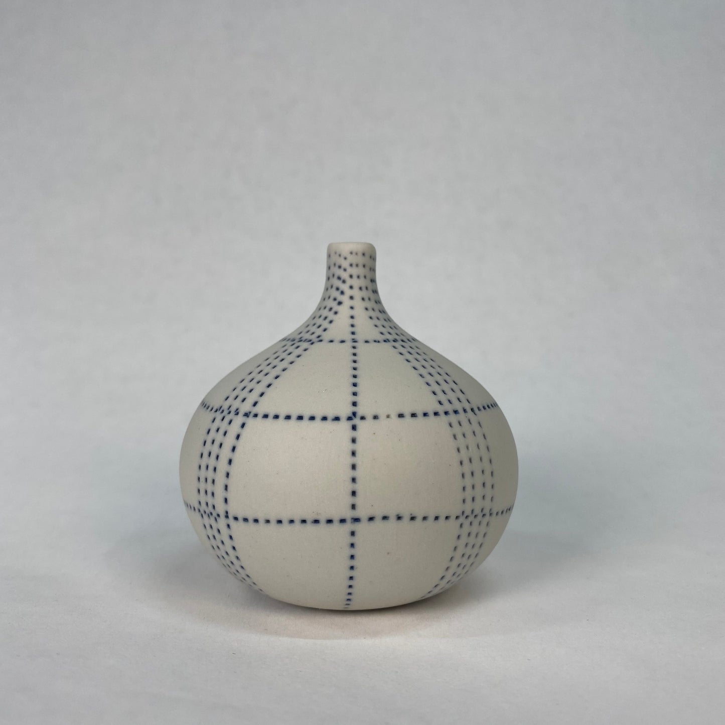 Small White and Blue Plaid Textured Bottle Vase