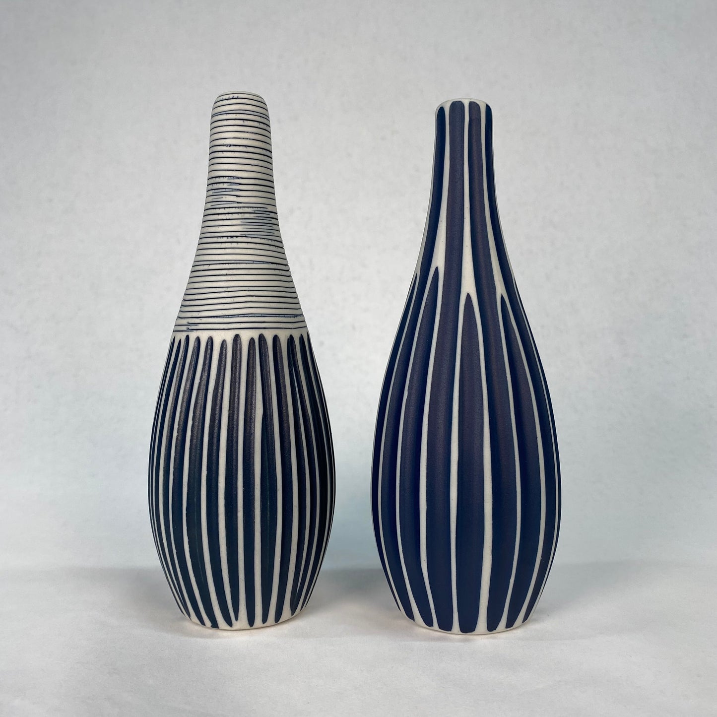 Blue and White Textured Double Stripe Vase