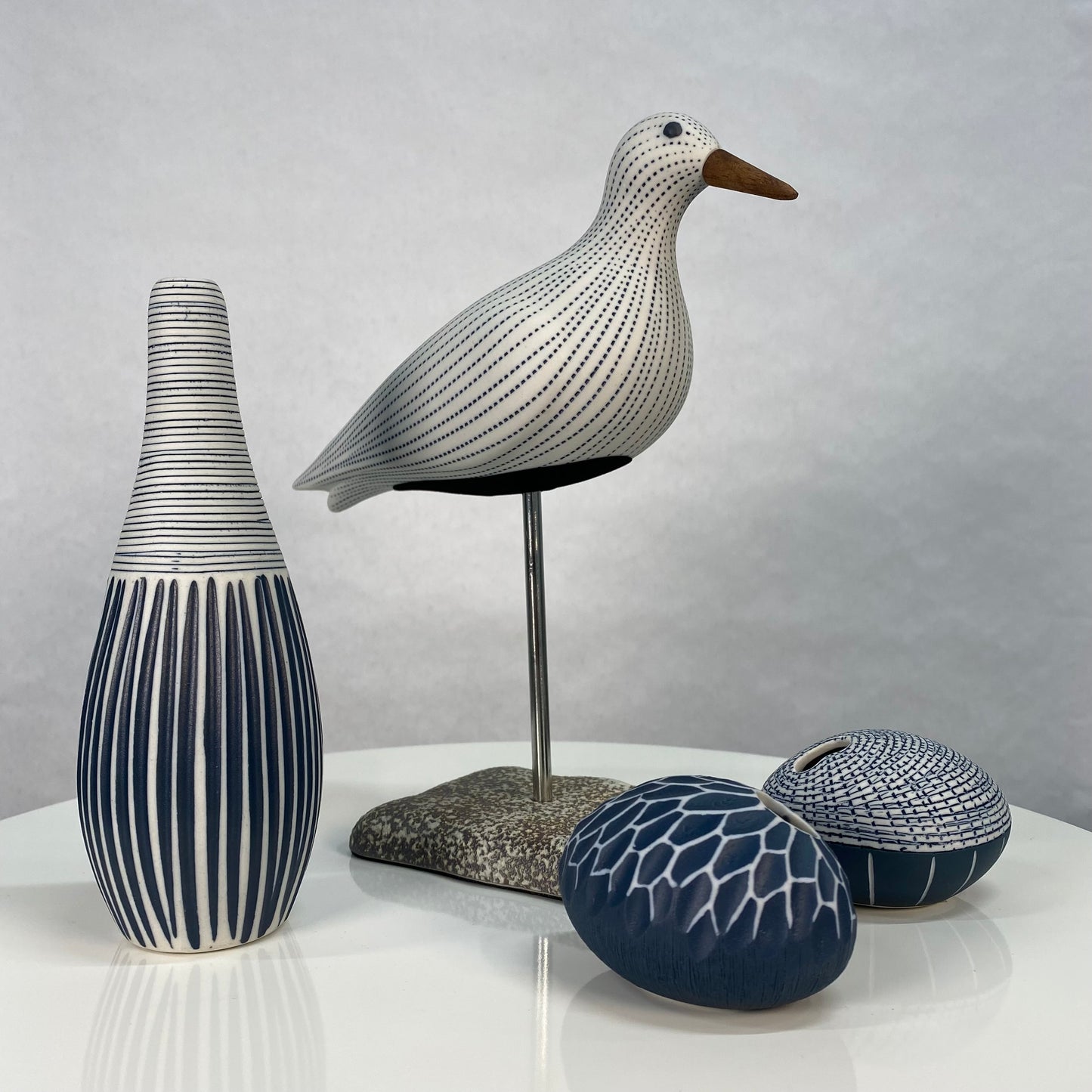 White and Blue Bird Sculpture