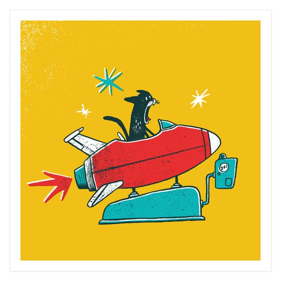 Cat Blastoff Screen Print