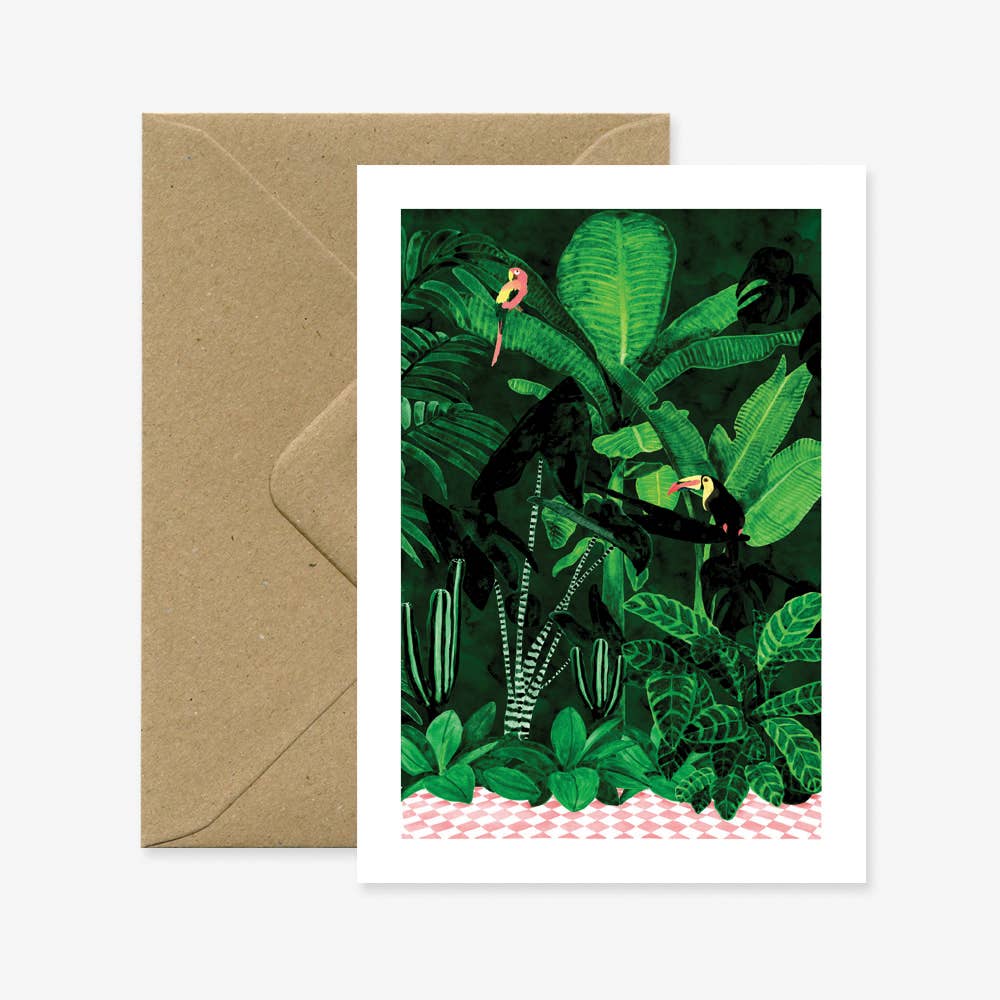 Tropical Plants and Birds Greeting Card with Brown Recycled Envelope