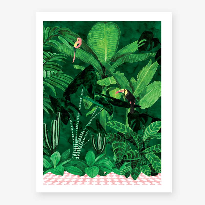 Tropical Plants and Birds Medium Art Print for Framing