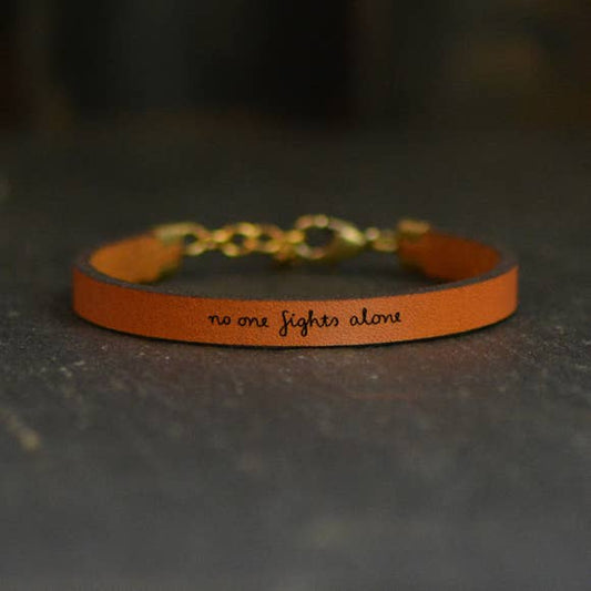 No One Fights Alone Inspirational Leather Bracelet 9 Inch