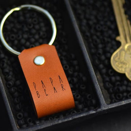 Papa Bear Inspirational Leather Keychain