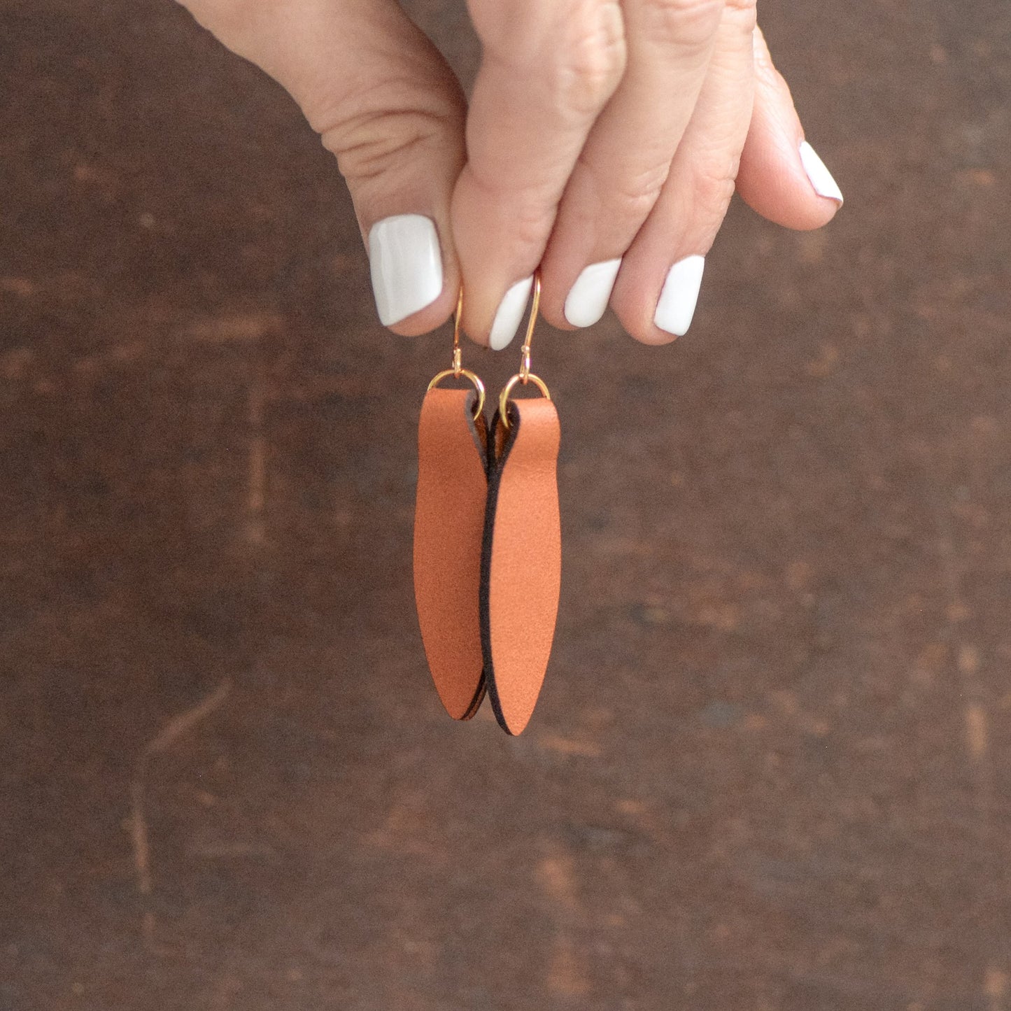 Brown Fold Over Leather Earrings