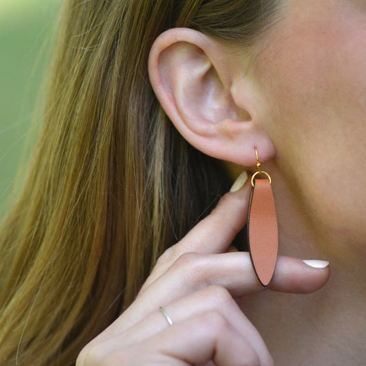 Brown Fold Over Leather Earrings
