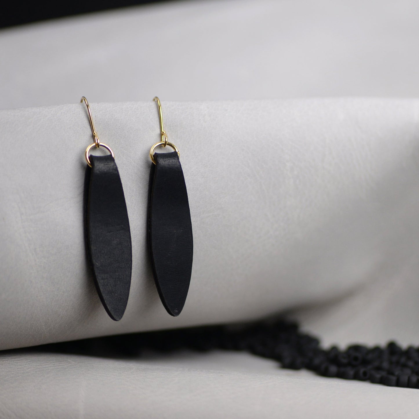 Black Fold Over Leather Earrings