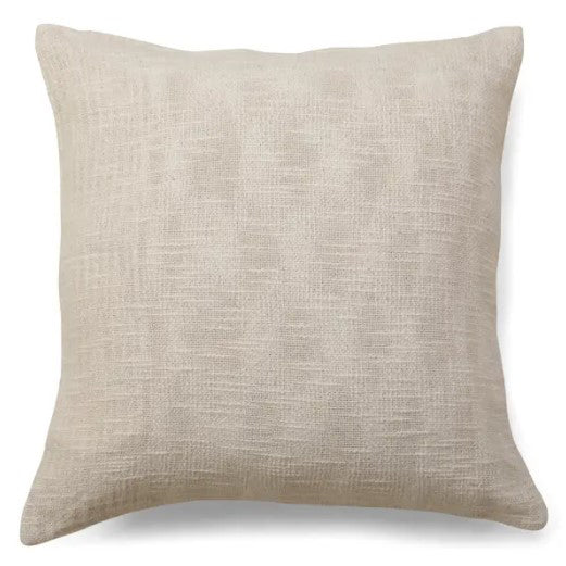18" x 18" decorative pillow with graphic design featuring an offset linear pattern. Black print on ivory background. Handprinted by talented artisans using traditional hand block printing techniques, finished with YKK golden zipper. Pillow insert included.
