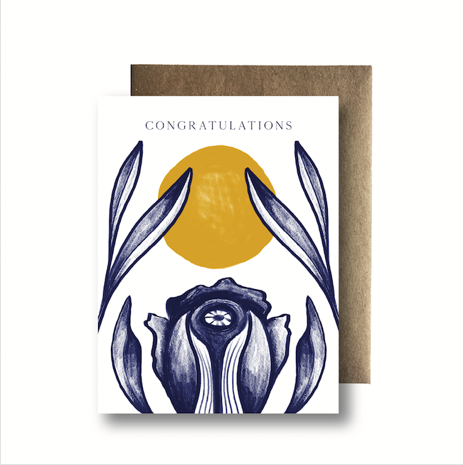 Blue Flower and Yellow Sun Congratulations Greeting Card