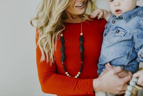 Black and Beachwood Beaded Baby Teether Necklace