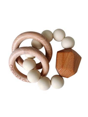 Cream Beads Wood Teether Rattle