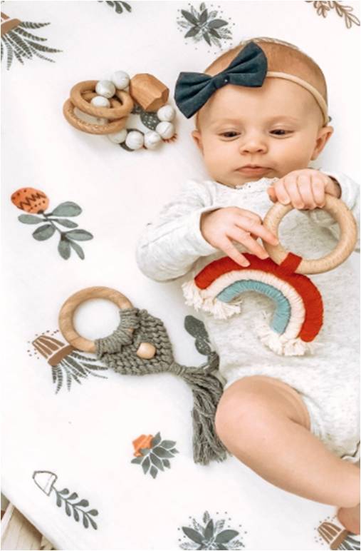 Light Grey Macrame and Bead Teether