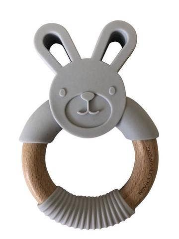 Light Grey Bunny Silicone and Wood Teether