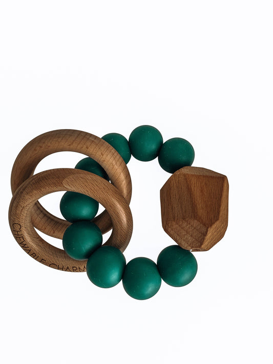 Peacock Green Beads Wood Teether Rattle
