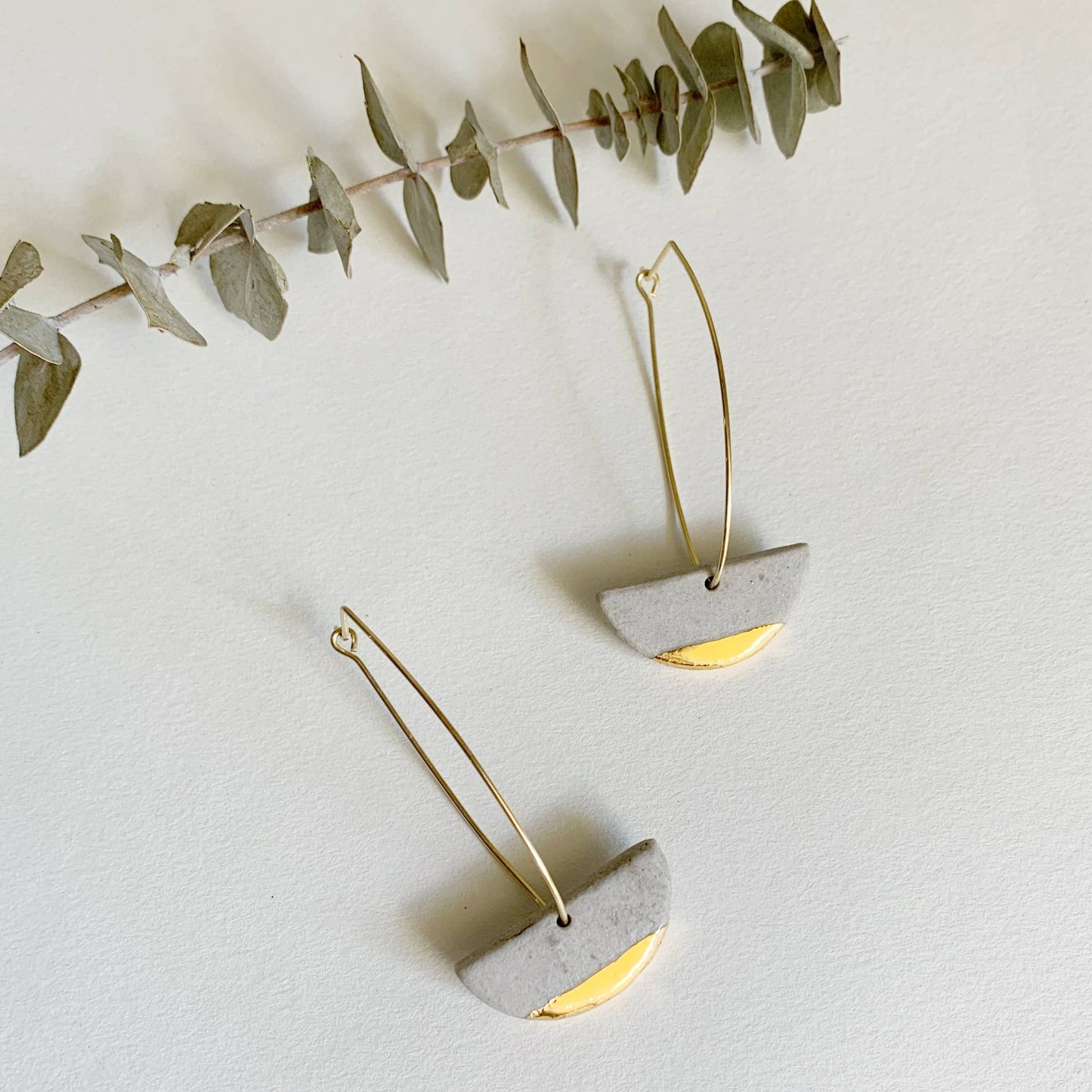 Gold and Gray Half-Moon Arc Earrings