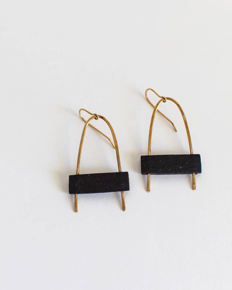 Gold Brass and Black Arch Earrings