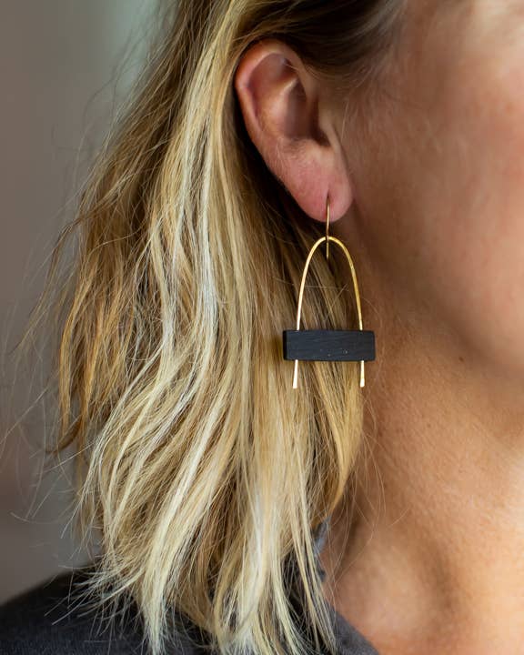 Gold Brass and Black Arch Earrings