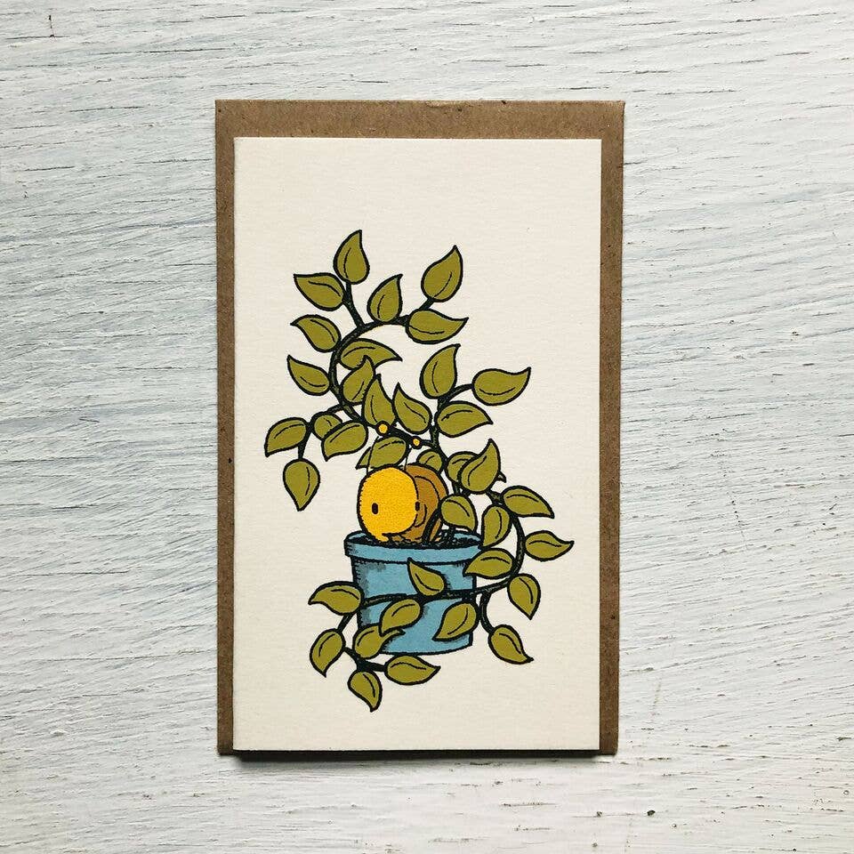 Snail and Plant Mini Greeting Card