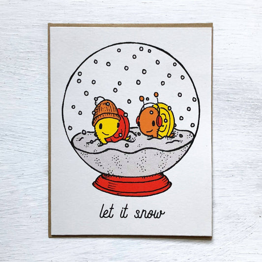 Happy Snails and Snowglobe Holiday Greeting Card