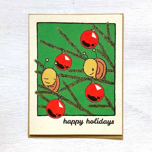 Snails and Ornaments Happy Holidays Greeting Card