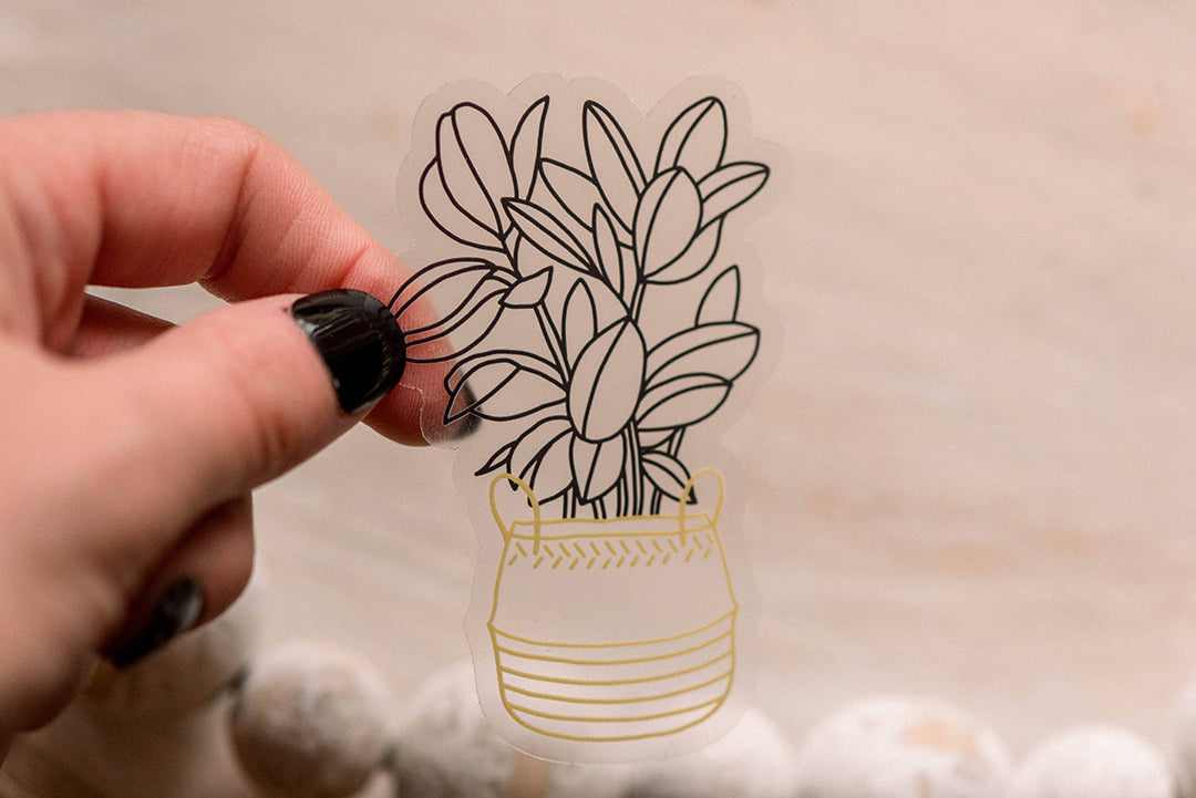 Plant and Basket Clear Vinyl Sticker