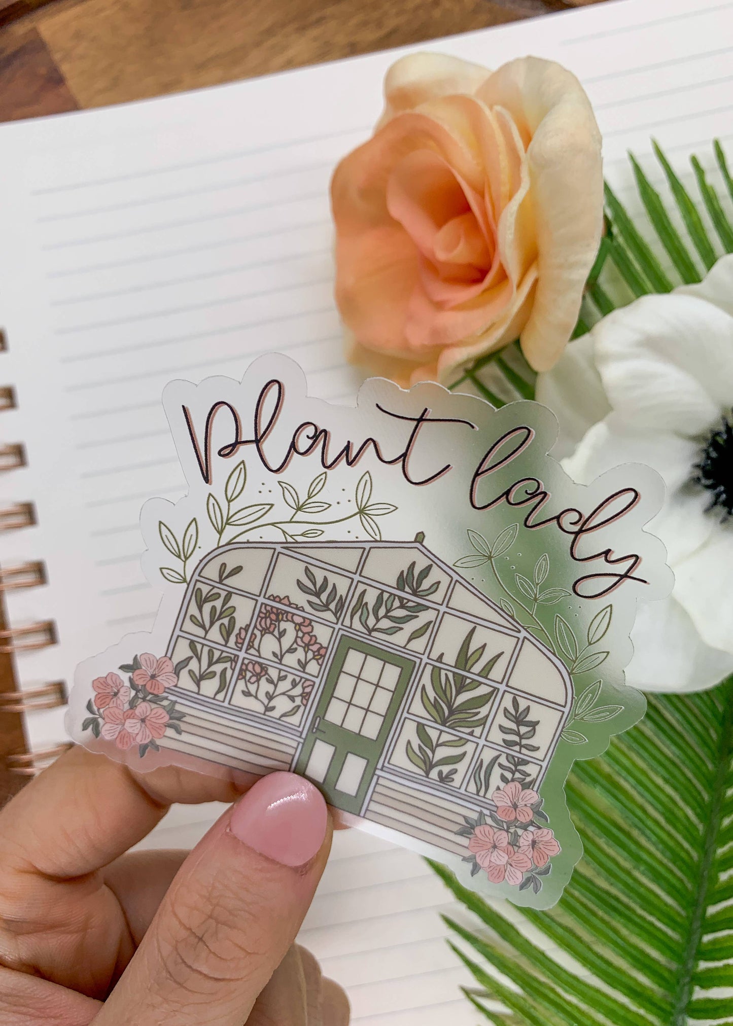 Plant Lady and Greenhouse Clear Vinyl Sticker
