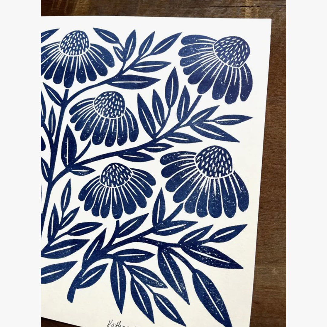 Blue Echinacea Risograph Art Print