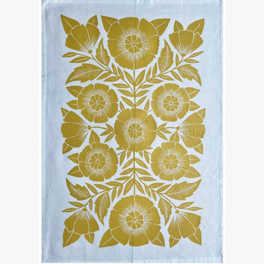 Yellow Floral Block Tea Towel