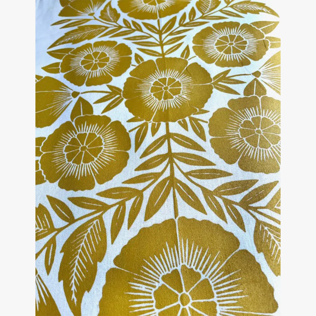 Yellow Floral Block Tea Towel