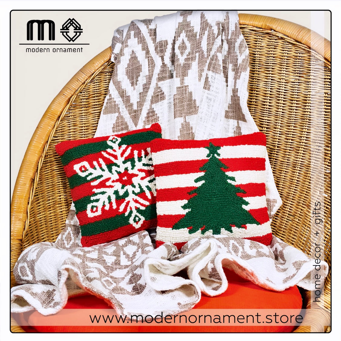 Christmas Tree with Red and White Stripes Hook Pillow
